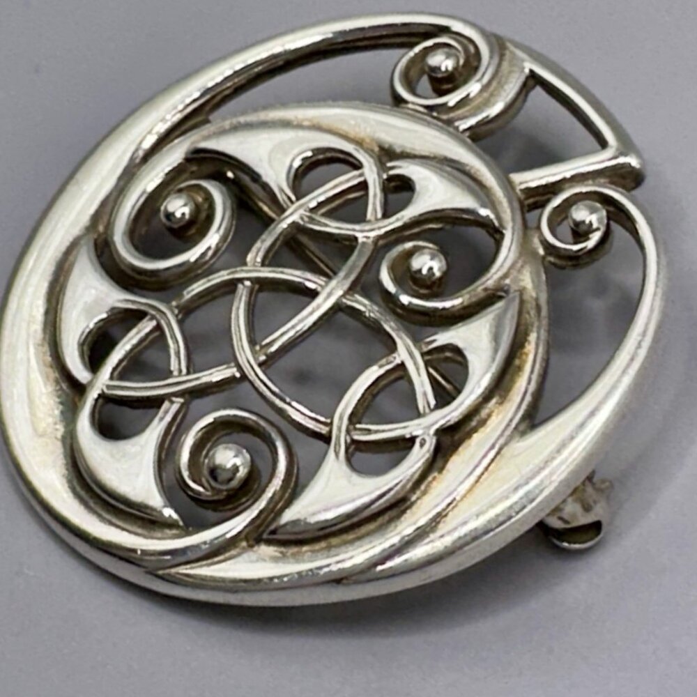 Kells Large Brooch Signed Ola Gorie Sterling Silver Intricate Celtic Knot Design View 2